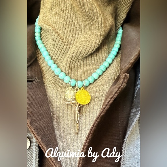 Silver charms turquoise statement necklace/boho - Picture 5 of 5